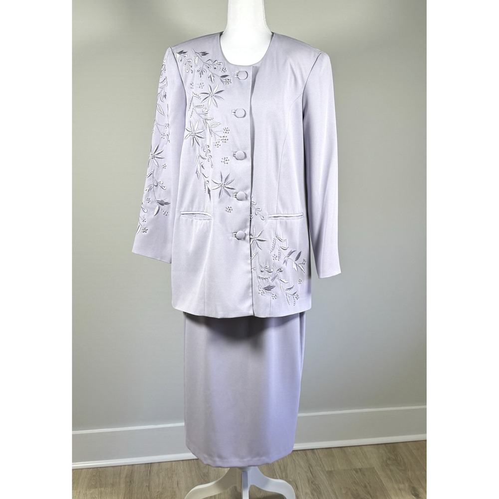 Vintage Lavender Embroidered Beaded Skirt Suit 2 Pc Womens 14 Church‎ Formal BMI